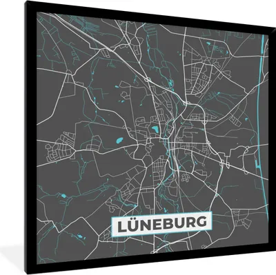 Produktbild von MuchoWow® Gerahmtes Poster Stadtplan - Lüneburg - Deutschland - Karte 40x40 cm - Poster mit Schwarzem Bilderrahmen Wandposter Rahmen Foto Bilder - Mit Rahmen - Wanddekoration Schlafzimmer