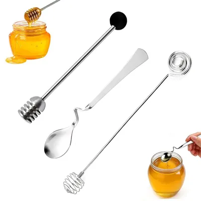 3 Honiglöffel aus Edelstahl mit Haken, silber