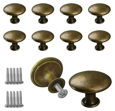 Productafbeelding van Vintage kastdeurknoppen van brons, 10 ronde kastknopen van antiek brons met 10 schroeven, vintage meubelknopen voor laden, keuken, badkamer, kledingkast, dressoir.