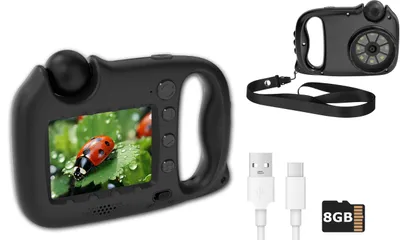 Productafbeelding van Kinder microscoop camera, 48MP digitale camera, 100x vergroting, educatief speelgoed, speelfuncties, USB-C, zwart