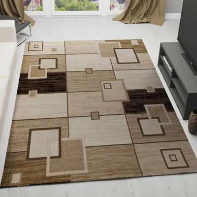Produktbild von Moderner Teppich Kariert, Retro Design in Braun - T5082, Maße:80 cm x 150 cm