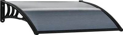 Immagine prodotto di Fortuna Lai Tettoia per porta d'ingresso 100 x 75 cm Tettoia ad arco Tettoia in alluminio e policarbonato Tettoia ad arco con protezione UV Tettoia per porta d'ingresso per balcone, protezione dal sole, protezione dalla pioggia, nero