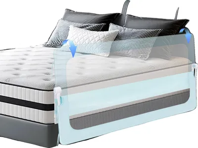 Image de Barrière de sécurité pour lit, hauteur réglable 66-83 cm, longueur 176 cm, pour épaisseur de matelas 5-28 cm, design pliable, montage latéral