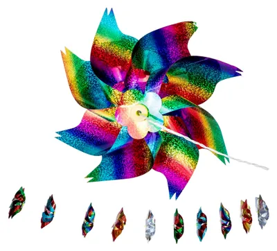 Produktbild von Reflektierende Vogelabwehr mit Windmühlenkette für Garten und Obstgarten