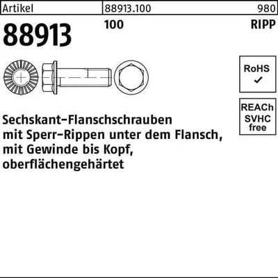 Produktbild von Reyher  6kt.-Flanschschrauben Kl. 100 m. Sperr-Ripp, M 16x65 (50 Stück)