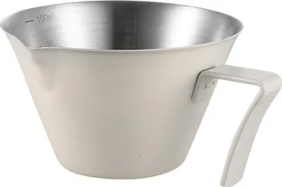 Produktbild von Espresso-Messbecher, 100 ml, Kaffeetasse aus Edelstahl mit gebogenem Griff, V-förmiger Ausguss, Kaffeebrühkrug für Espressomaschine, Milchtasse