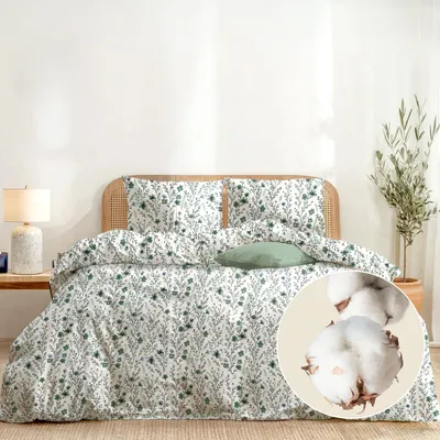 Imagen del producto de Juego de sábanas de 200x200 cm con 2 fundas de almohada, estampado floral