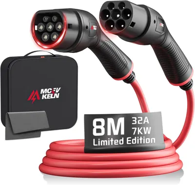 Produktbild von Typ 2 Ladekabel für Elektrofahrzeuge, 7 kW, 8 Meter, Modus 3, in Rot, für Elektroautos und Hybridfahrzeuge
