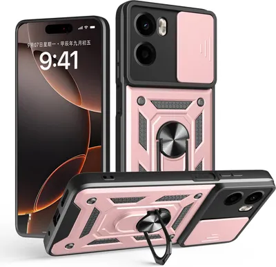 Produktbild von Outdoor Panzer Hülle für Motorola Moto G05 / E15 Handyhülle mit Kameraschutz Ringhalter in Rosegold