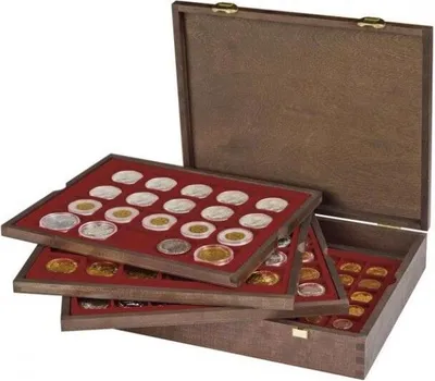 Produktbild von Lindner 2494-11 Echtholzkassette CARUS (für Münzkapseln mit 32 mm Außen-Ø, z.B. für 2 €)