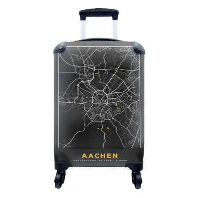 Produktbild von MuchoWow® Koffer Handgepäck Trolley Rollkoffer Kleine Reisekoffer mit 4 Rollen - Aachen - Gold - Stadtplan - Karte - Deutschland - Cabin Size < 55x40x23 cm & 55x40x20 cm - Fotokoffer - Kabinenkoffer - Boardgepäck - Reise-Box - Reisekoffer - Reisegepäck - Koffer mit Bild - Trolley für Kinder