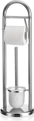 Produktbild von Toilettenpapierhalter EGON mit Bürstenhalter, Modern & Freistehend - Kein Bohren, Rundfuß, verchromt | Klopapierhalter, Klobürste, WC-Garnitur, Badzubehör