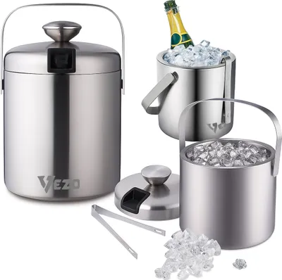 Produktbild von Eiskübel Thermostahlbehälter 1,3L Eiswürfel + Zange Vezo