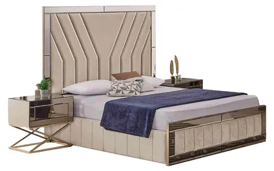 Produktbild von s Schlafzimmer Set Designer Doppelbett Holz 2x Nachttische 3tlg