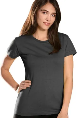 Produktbild von Sommer-T-Shirt für Frauen, 100% Baumwolle, unbedruckt, einfarbig, 145g/m2, Farbe Ebenholz Grau, Größe L