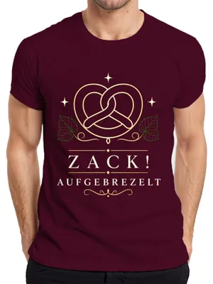Obrázek produktu pro Zack, tričko s motivem "Aufgebrezelt Brezel", Bavorsko, , tradiční oblečení, kožené kalhoty, pánské tričko, barva: vínová, velikost: 3XL
