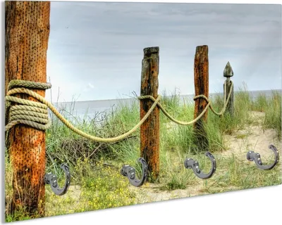 Produktbild von Wallario Schlüsselbrett aus Glas, Motiv: Düne am Strand mit Holzpfahl, 30 x 20 cm mit 4 Haken