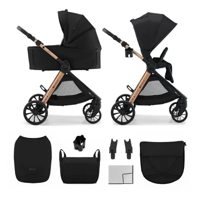 Produktbild von 2-in-1-Kinderwagen Kinderkraft VESTO 2 mit Babywanne, wendbarem Sportsitz, Falten mit Sitz, Räder 8/11", Zubehör, Schwarz