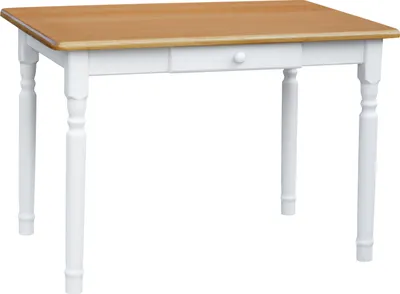 Produktbild von Weißer Tisch II mit Schublade aus massivem Kiefernholz mit Tischplatte in der Farbe Alder 110 x 80 cm