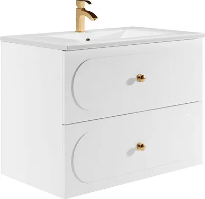 Produktbild von Badezimmerschrank mit eingebautem Waschbecken - Weiß - 80 cm - SATOBAL