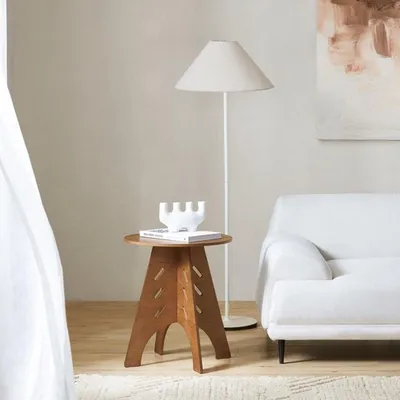 Obrázok produktu pre Krúhly príkonový stolík - výška 55 cm, priemer 46,5 cm - vzhľad dreva - hnedý - konferenčný stolík do obývačky