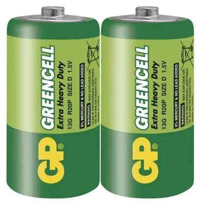 Produktbild von Zink-Kohle-Batterie GP Greencell 13G-S2, R20, 2 Stk. in Verpackung, schrumpfbar, 1,5V