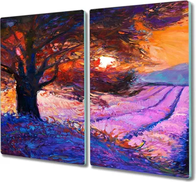 Produktbild von Coloray Herdabdeckplatte 2x30x52 cm Schneidebrett Kochplattenabdeckung Küchenbrett Hackbrett - Blumen Sonnenuntergang