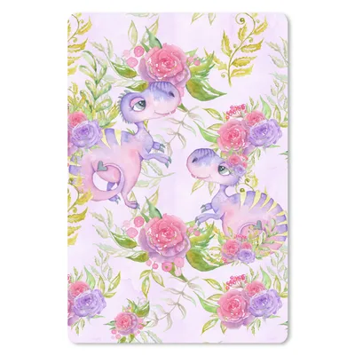 Produktbild von MuchoWow® Mauspad Mousepad Dinosaurier - Blumen - Kinderzimmer - Mädchen - Rosa - Kinder 18x27 cm - Mousepads - Maus Mat - Pad - Mausunterlage