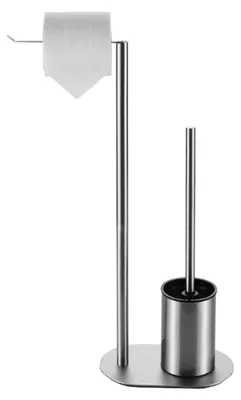 Image de Ensemble de salle de bains en nickel brossé, porte-papier hygiénique sur pied avec brosse de toilettes, aucun perçage nécessaire, ensemble de salle de bains en acier inoxydable