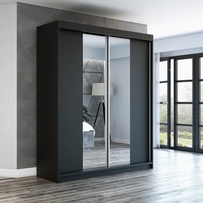 Produktbild von Schwebetürenschrank, 2-türig Schrank ELEGANZA 180 cm (mit Spiegel) Schwarz / schwarz / schwarz