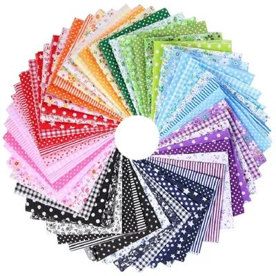 Obrázok produktu pre Balíček látky – 56 kusov – bavlnená látka na patchwork, 25 x 25 cm – zvyšky látky na šitie – bavlnená tkanina na vlastnú výrobu – odolná a ekologická