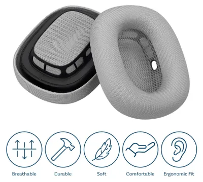 Produktbild von Ersatz Ohrpolster für AirPods Max Kopfhörer Memory Schaum/Mesh Gewebe Silber
