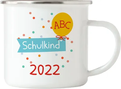 Produktbild von Schulkind 2022 Emaille Tasse Einschulungsgeschenk Luftballon Grundschule 1. Klasse