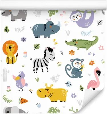 Immagine prodotto di 10m VLIES WALLPAPER rotolo camera bambini animali selvatici giungla fiori natura XXL
