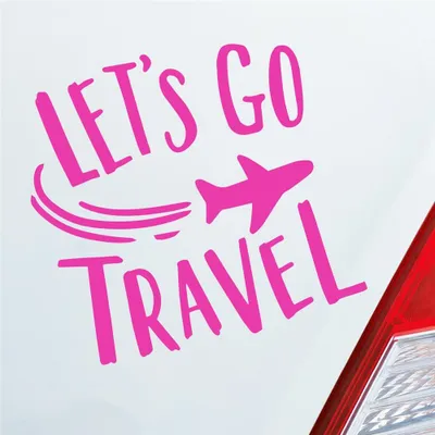 Produktbild von Auto Aufkleber Let's go travel Lass uns reisen Urlaub Holiday Car 10x10 cm Pink Sticker Heckscheibenaufkleber