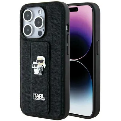 Zdjęcie produktu dla Karl Lagerfeld Gripstand Saffiano Karl & Choupette Pins - Etui iPhone 13 Pro (czarny)