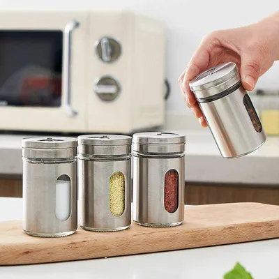 Produktbild von 12-teiliges Gewürzset mit Drehdeckeln, Gewürzflaschen aus Edelstahl, Gewürztöpfe, Küchengewürzset, Gewürzgläser für Tee, Salz und Pfeffer