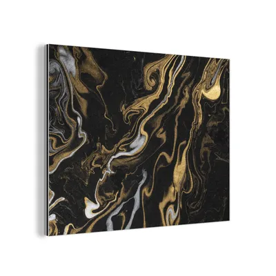 Obrázek produktu pro MuchoWow® Hliníkové obrazy Nástěnná dekorace Kovový obraz Nástěnné umění 40x30 cm Mramor - Stříbrná - Zlatá - Abstraktní hliníkový obraz Dibond Nástěnný obraz - Dekorace Obývací pokoj