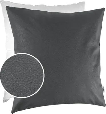Produktbild von Dekokissen mit Füllung KUMO 40x40cm atmungsaktive Kunstleder Kissenbezug mit Reißverschluss Einfarbig Leder-Optik UNI Grau