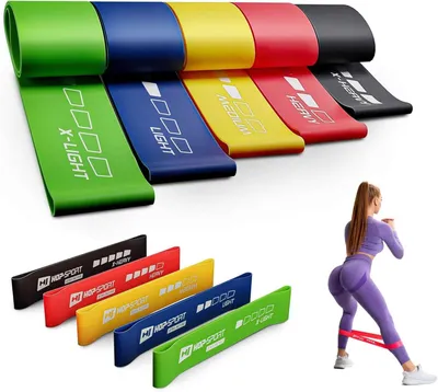 Produktbild von Hop-Sport Fitnessbänder HS-L650RL Wiederstandsbänder 600x50mm 5er Set Gymnastikband, Trainingsband für Muskelaufbau Pilates Yoga usw