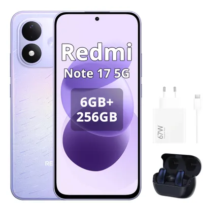 Immagine prodotto di Smartphone Xiaomi REDMI Note 17 5G, 6GB di RAM, 256GB di memoria interna, colore viola (include caricabatterie da 67W e cuffie Bluetooth)