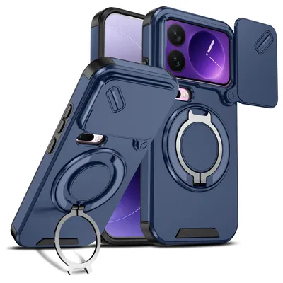 Produktbild von Handyhülle für Xiaomi 18 Pro Dual-Layer Stoßfest Militär Hülle mit Dia Kameraschutz, Magnetisch Ring Ständer Blau