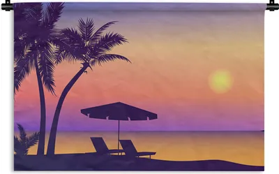 Produktbild von MuchoWow® Wandteppich Wandbehang Strandkorb - Strand - Sommer - Zeichnung 150x100 cm Tapisserie Dekoration Wandtuch - Waschbar - Tapisserien - Wand-Decke