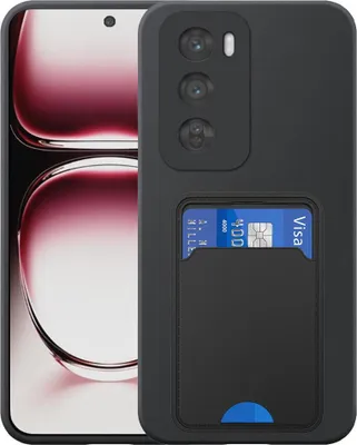 Zdjęcie produktu dla Etui na telefon Oppo Reno 12 Pro z uchwytem na kartę TPU - elastyczne etui na tył z silikonu TPU z kieszenią na kartę - czarne - Smartphonics