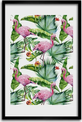 Produktbild von Bild - Bilderrahmen - 40 cm x 60 cm - MDF - Rahmen - Wandkunst - Blätter und Flamingos