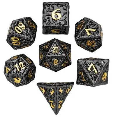 Immagine prodotto di HOT Games Dadi in metallo nero e oro - Set DND in confezione