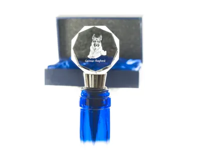 Obrázok produktu pre Nemecký ovčiak - Zátka na fľašu, krištáľová zátka na víno s fotografiou, personalizovaný darček pre barmana od značky Art-Dog