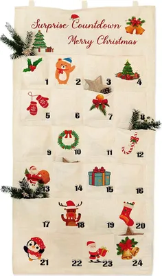 Image de XXL Calendrier de l'Avent 2024 Sac en tissu Décoration de Noël Tapisserie