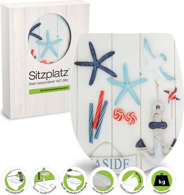 Produktbild von SITZPLATZ® WC-Sitz mit Absenkautomatik, Maritim Nachbildung Segeln, abnehmbar, Thermoplast Toilettensitz, TopFix Befestigung von oben, universale O Form, Toilettendeckel maritim, Klodeckel oval, 40392 4