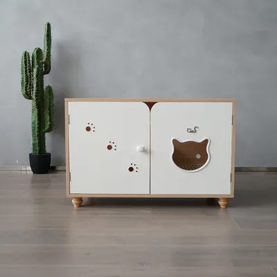 Produktbild von CatS Design Katzenklo hochwertig Holz Katzentoilette Schrank mit Streumatte A7